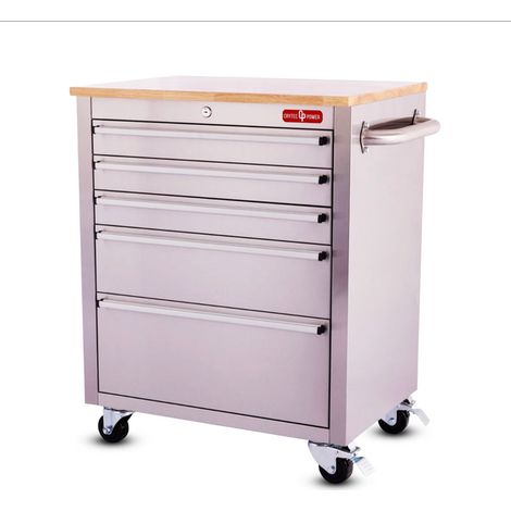 Crytec 26" Stainless Steel Tool Cabinet 5 Drawer Wooden Worktop (1/2)