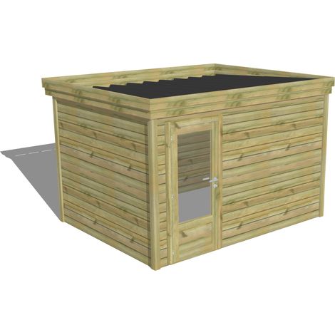 ABRI DE JARDIN bois Pin autoclave 27mm - 3,44x2,64m / 9,1m2 - Bac acier - Abri Français