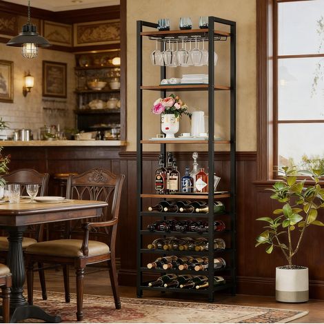 Meuble rangement vin industriel avec porte-verres OKMYHOME (1/5)