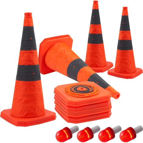 Lot de 4 cônes de signalisation pliables de 28 pouces - Cône de sécurité réfléchissant multi-usages - Orange - Dimensions : 70 cm
