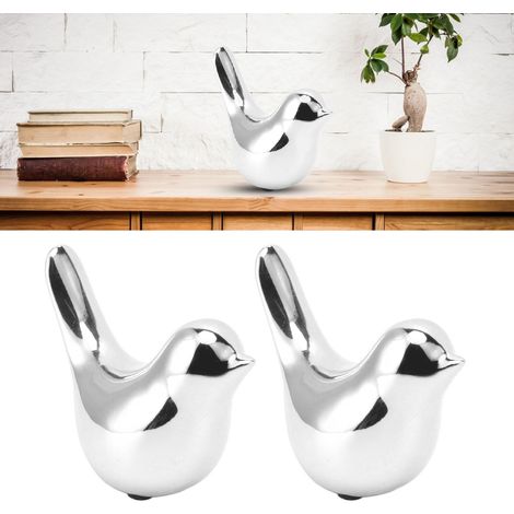 Keramik-Vogeldekoration, galvanisiert, 2-teilig, moderne nordische Figur, Silber, großes Ornament, Geschenk für Zuhause (1/5)