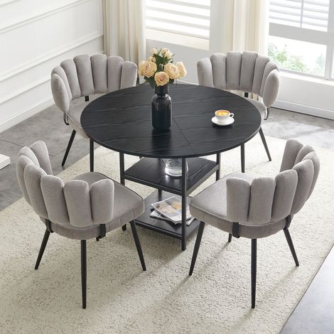 Mesa y sillas de comedor en MDF y metal negro, 4 plazas, gris, estilo industrial con doble almacenamiento (1/5)