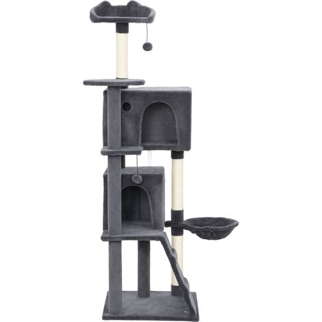 160cm Large Cat Tree Tower Sisal Scratching Posts, Condos, Plush Perches, Hammock, Ladder, Dark Grey (1/5)