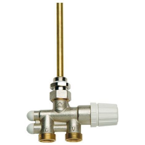 RBM – Corps thermostatique laiton nickelé pour sèche-serviette – Tête thermostatique RFS 1/2 – Piston unique nitrile vulcanisé – Entraxe 37mm