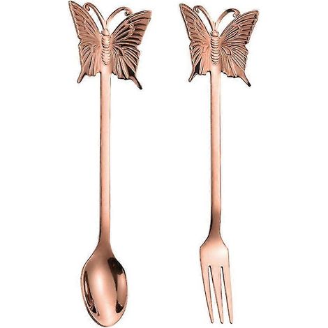 Lot de 2 mini couverts en acier inoxydable pour dessert (cuillères à thé, fourchettes, cuillères) SUNRose Gold (1/5)