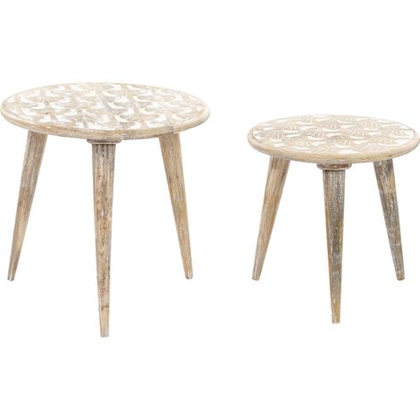 Beistelltisch 2er Set HURSI Mango Holz Braun / Weiß (1/5)