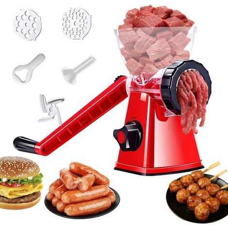 Applicable Hachoir à viande manuel, machine de remplissage de saucisses 6 en 1 avec base d'aspiration puissante et robuste, hachoir à viande polyvalent pour bœuf, hache, légumes, nouilles (1/5)