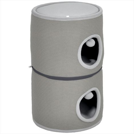Arbre à chat tonneau modulable 3 niveaux gris Ø 42 x 69H cm (1/5)