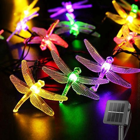 Outdoor Dragonfly Solar Lights 20.8ft 30 LED Waterproof Solar String Lights, 8 Modes Decorative Lights for Patio, Garden Fence, Wedding, Christmas Party, Multi-Color (1/5)