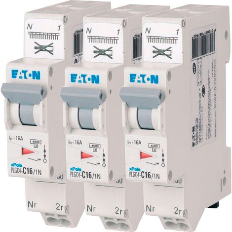 Lot de 3 disjoncteurs auto 16A PLG, Ph+N, borne à ressort, 4,5kA (EN 60898) courbe C