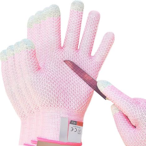 Lot de 2 paires de gants résistants aux coupures en HPPE haute densité pour écran tactile - Gants de travail à suspendre - Niveau CE 5 - Pour travaux manuels - Rose (1/5)