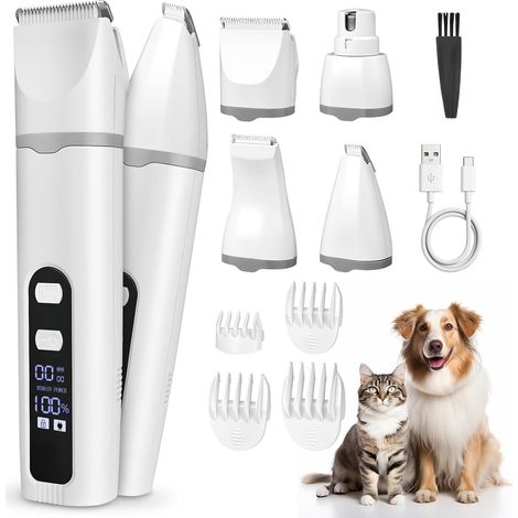 4 en 1 Tondeuse Chat Chien Set, Tondeuse silencieuse pour chat,USB-C,Tondeuses Silencieux écran LCD pour Chats Chiens à Poils de Pattes Fesses et Poils Noués (1/5)