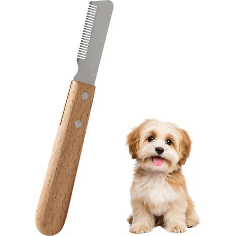 Dog Trimmer Knife, Pet Shaving Comb for Right-Handed Users, Professional Stripping Knife for Dull Cats and Wire-Haired Dachshunds with Ergonomic Wooden Handle, Pet Grooming Comb (1/5)