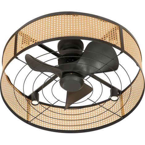 Ventilateur de plafond Solambra - Hélice Ø59 cm – Cage rotin – 4 E27 – 3 pales – Moteur DC (1/5)