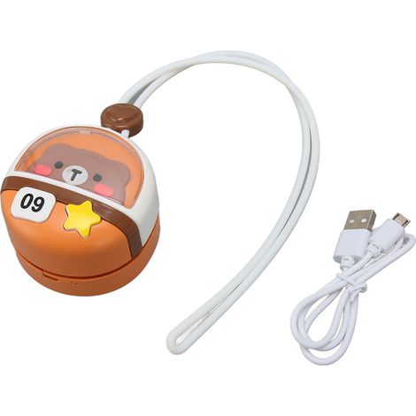 Mini ventilateur de cou suspendu 3 vitesses rechargeable USB sans pales portable dessin ours, idéal voyage camping (1/5)