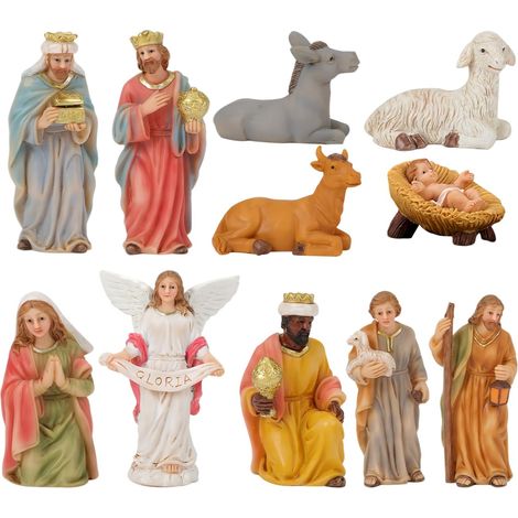 Crèche De Noël, Figurines Religieuses Jésus en Résine Décorations  De Noël, Figurines Chrétiennes de Collection Scène de Nativité, pour Bureau Chambre Étagre Cheminée Église École Fête Jardin (1/5)