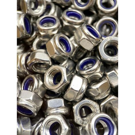 Ecrou inamovible Nylstop M5 en acier inoxydable Ecrou de frein hexagonal autobloquant DIN 985 en acier inoxydable A2-70 (V2A/304) avec bague de verrouillage en nylon : Lot de 100 pièces (1/4)