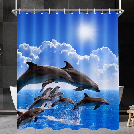 Duschvorhang Delphin 200x200cm Wasserabweisend Waschbar mit 12 Ösen (1/5)
