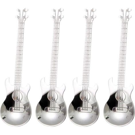 Cuillères à café guitare, lot de 4 cuillères à café musique en acier inoxydable cuillères à café cuillères à sucre (argent) (1/5)