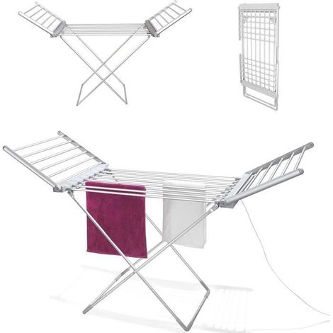 Séchoir à Linge Electrique Pliable en Aluminium - Sèche Serviette Salle de Bain Chauffant 18 Barres - 230 W - 145CM - A225