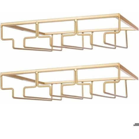 Deux porte-verres à vin en métal, adaptés à une installation sous meuble, couleur or, faciles à installer et peu encombrants.