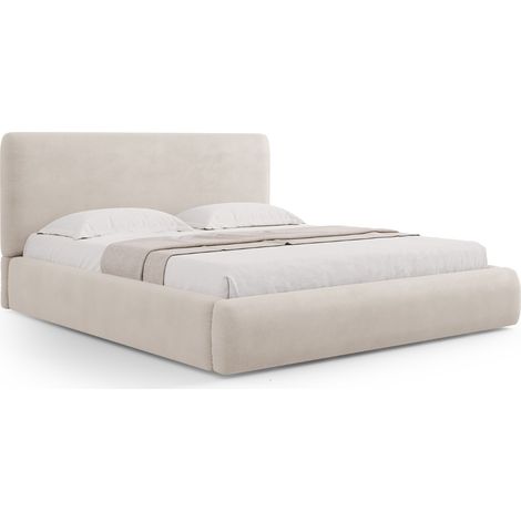 Lit coffre avec tête de lit 200x200cm en chenille beige (1/5)