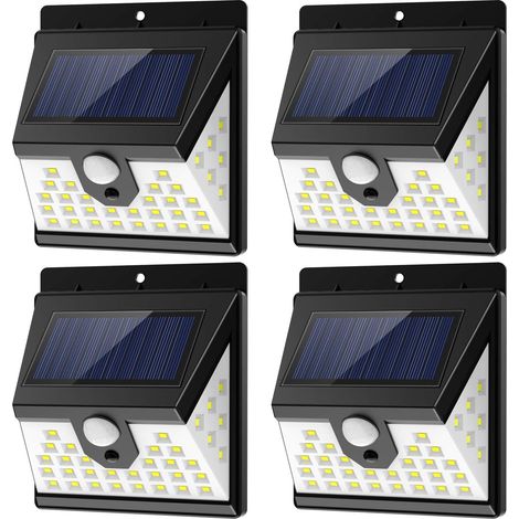 Confezione da 4 luci a energia solare con sensore di movimento per esterni, 40 luci LED per esterni con angolo del fascio di 270°, senza fili, impermeabili IP65, con 3 modalità per recinzione, porta,  (1/5)