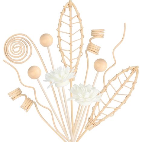 Lot de 12 Bâtons Diffuseurs en Bois de Rotin,Bâtons de Diffuseur de Roseaux 6 Formes Batons Diffuseur Arôme pour Diffuseur Huile Essentielle de Parfum de Chambre (1/5)
