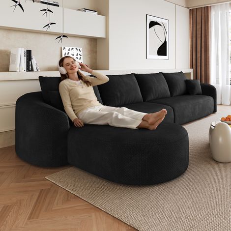 Canapé d'angle en L de 336 cm, canapé compressé en mousse, canapé modulable sans armature, canapé compressé pour salon, chambre, appartement, aucun montage requis, noir (1/4)