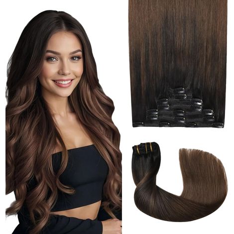 Extensiones de cabello, cabello humano Remy de primera calidad, diseño con clip, 1B 4-a, 45 cm (18 pulgadas) (1/2)