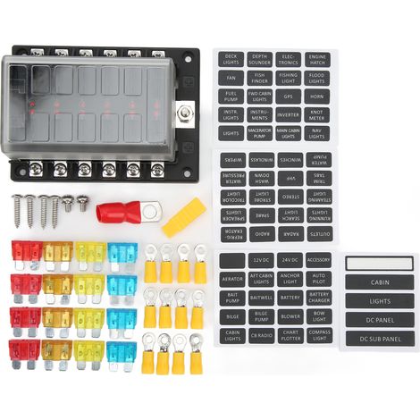 Porte-fusible universel 1 entrée 12 sorties, boîte à fusibles 10-32V avec voyants LED d'avertissement pour voiture, bateau, camping-car (1/5)