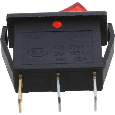 Interrupteur à bascule 3X ON OFF, bipolaire lumineux, 28 x 10 mm, 250 V, 15 A, 3 bornes, rouge (1/4)