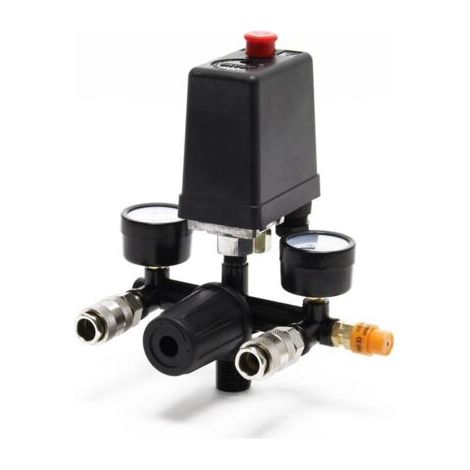Régulateur de pression avec pressostat ¼ – Affichage 0 à 12 bar – Tension 240V – Pression max 8 bar – 2 afficheurs manomètres