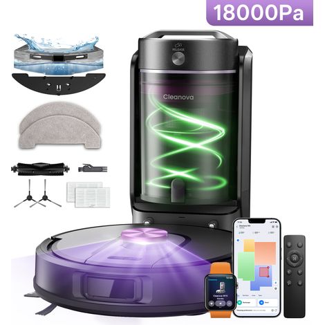 VACTIDY CLEANOVA W15 - ROBOT ASPIRATEUR LAVEUR - STATION SANS SAC VIDANGE AUTOMATIQUE - 18000PA - 4L - 200 MIN - NAVIGATION LIDAR - ALEXA/APP/IWATCH