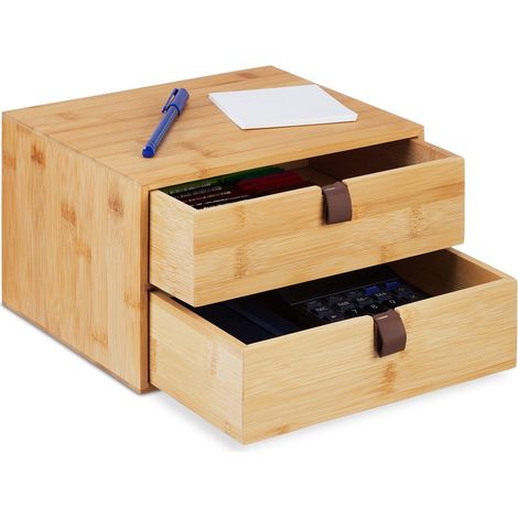 Organizador de escritorio de oficina, bambú, 2 cajones