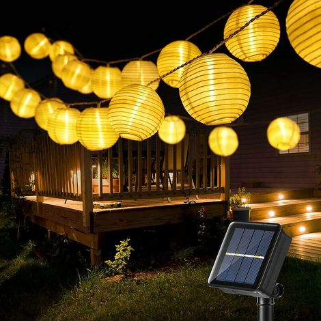 VURAHOME - Lampe Solaire Extérieure, 6M 30 LED Lanterne Guirlande Guinguette Lampion Lampe Étanche 8 Modes Décoration pour Jardin Patio Cour Balcon Patio Mariage Fête, Blanc Chaud [Classe énergétique (1/5)