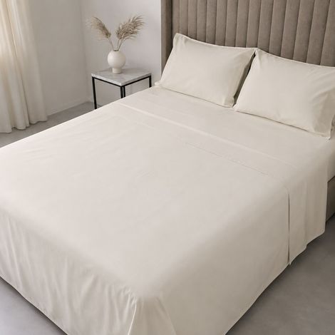 Set Completo Letto Piazza e Mezza Sarenina, in Policotone, Lavabile in Lavatrice, Bianco Ecrù (1/5)
