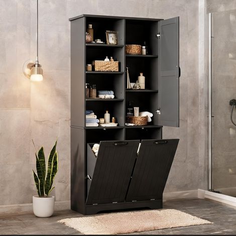 Armoire de salle de bain MDF laqué noir 78 x 35 x 172 cm en MDF (1/5)