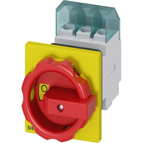 Haupt-/Not-Ausschalter 3P 25A 9,5kW AC23A 400V, Schalttafelmontage, Drehknopf, Mittelloch 22,5 mm, 3LD2154-0TK53 (1/2)