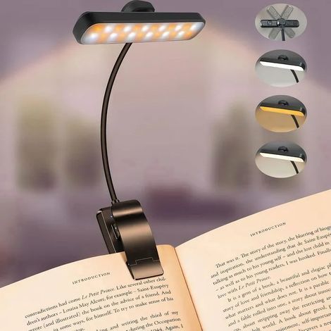 EINNENFFER Wiederaufladbare Clip-On-Leseleuchte – 24 LEDs, 3 Farben, 5 Helligkeitsstufen, 360° flexibel, ideal zum Lesen im Bett, kompakt und tragbar (1/5)