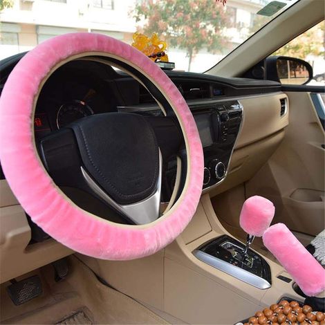 MINKUROW Coprivolante In Peluche, Coprivolante Invernale, Copri Freno A Mano E Copri Volante, Copri Volante Universale Per Auto Coprivolante Telescopico In Peluche Per Accessori Auto, Rosa (1/5)