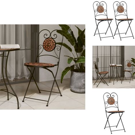 Chaises de bistrot pliables lot de 2 terre cuite céramique - Chaise De Jardin - Chaise Bistro - Mobilier De Jardin - Décoration Extérieure - Terrasse (1/5)