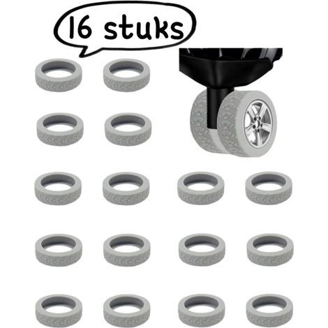 Lot de 16 pièces - Enjoliveurs universels - Protections en caoutchouc pour roues de valise - Silencieux - Protections pour jantes - Silicone de rechange - Gris (1/5)