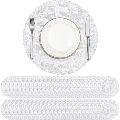 30 tovagliette rotonde con lamina argentata e tessuto a rete scintillante, ideali per tavoli da pranzo, matrimoni, feste e decorazioni. 33 cm x 33 cm (1/5)