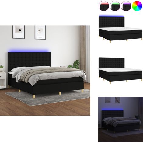 Sommier à lattes de lit et matelas et LED Noir 160x200 cm Tissu - Sommier Tapissier - Lit Double - Matelas Led - Éclairage Ambiant - Têtière Ajustable (1/5)