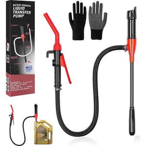 Pompe à Essence électrique à Piles,Pompe à Siphon,Transfert De Liquide,d'aspiration Automatique,avec buse de régulation du débit 2,4 gallons/Min,pour Essence, Diesel(rouge) (1/5)