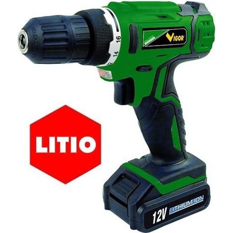 Vigor-Blinky 9064230 Green Line Trapano Avvitatore a Batteria Litio 12V 800 mAh Mandrino 10 mm Frizione 16+1 Luce LED 2 Kg