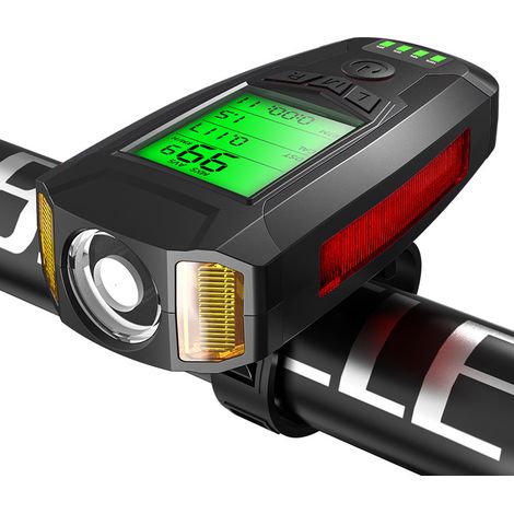 Ensemble d'éclairage vélo avec compteur de vitesse, ordinateur de vélo rechargeable par USB et sonnette puissante.