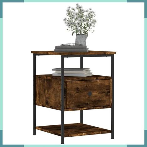 Table de chevet - 826027 - chêne fumé - bois d'ingénierie & fer - 40x42x56 cm (1/5)