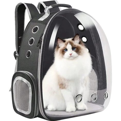 Mochila para gatos, diseño transpirable, correas ergonómicas, color negro. (1/2)